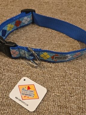 Worthy Dog Blue Argyle Dog Collar Size LARGE